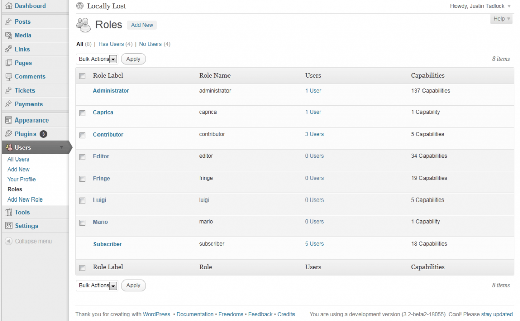 Listagem de roles - Plugins Members