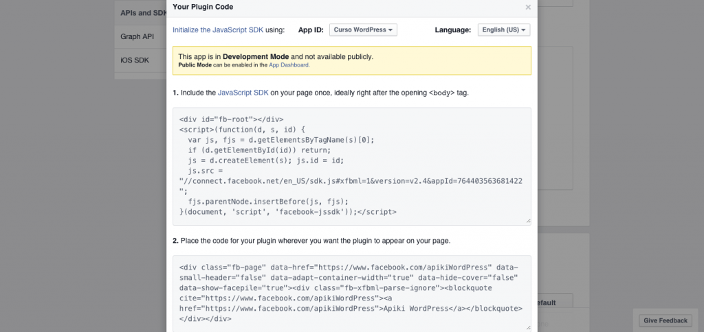 Código para gerar page plugin do Facebook