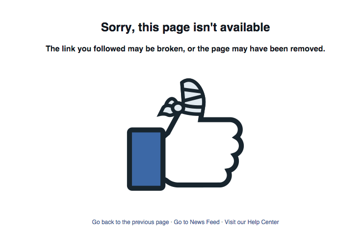 Página de erro 404 do Facebook