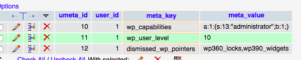 Prefixo antigo localizado na tabela de meta informações do usuário