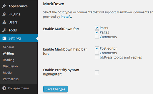 wp-markdown-settings
