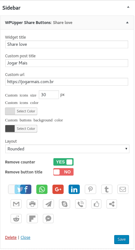 Imagem de configuração do Widget.