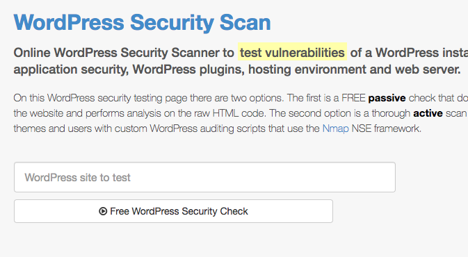 Ferramentas on-line de segurança: WordPress Security Scan