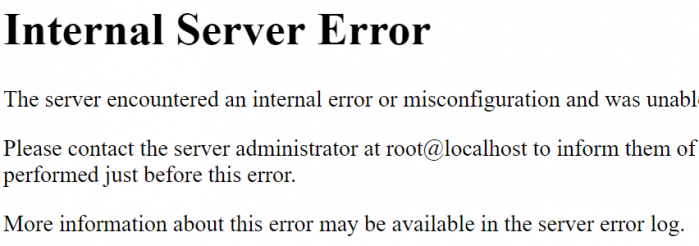 Tela com a mensagem de erro "Internal Server Error'