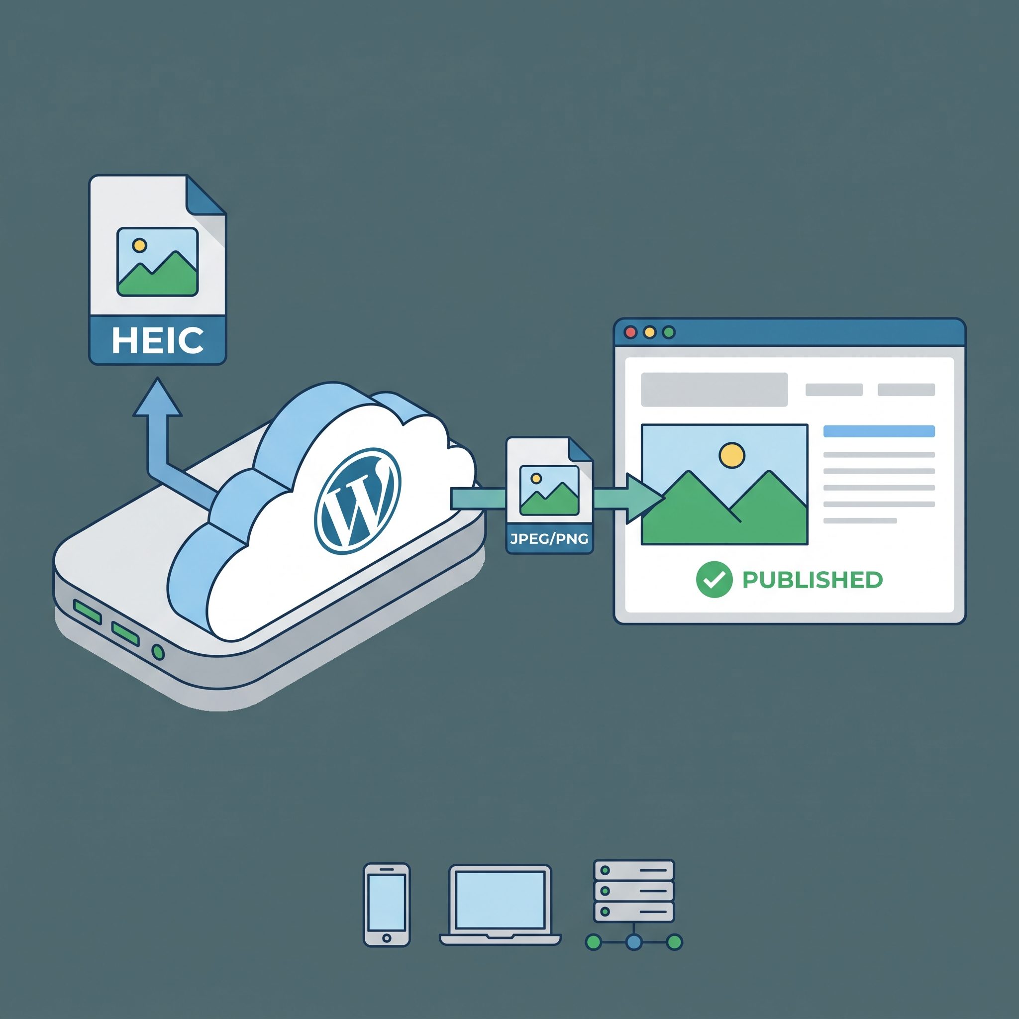 HEIC no WordPress: como usar este formato de imagem 2 Tela de computador exibindo a biblioteca de mídia do WordPress com imagens em diferentes formatos organizadas em grid